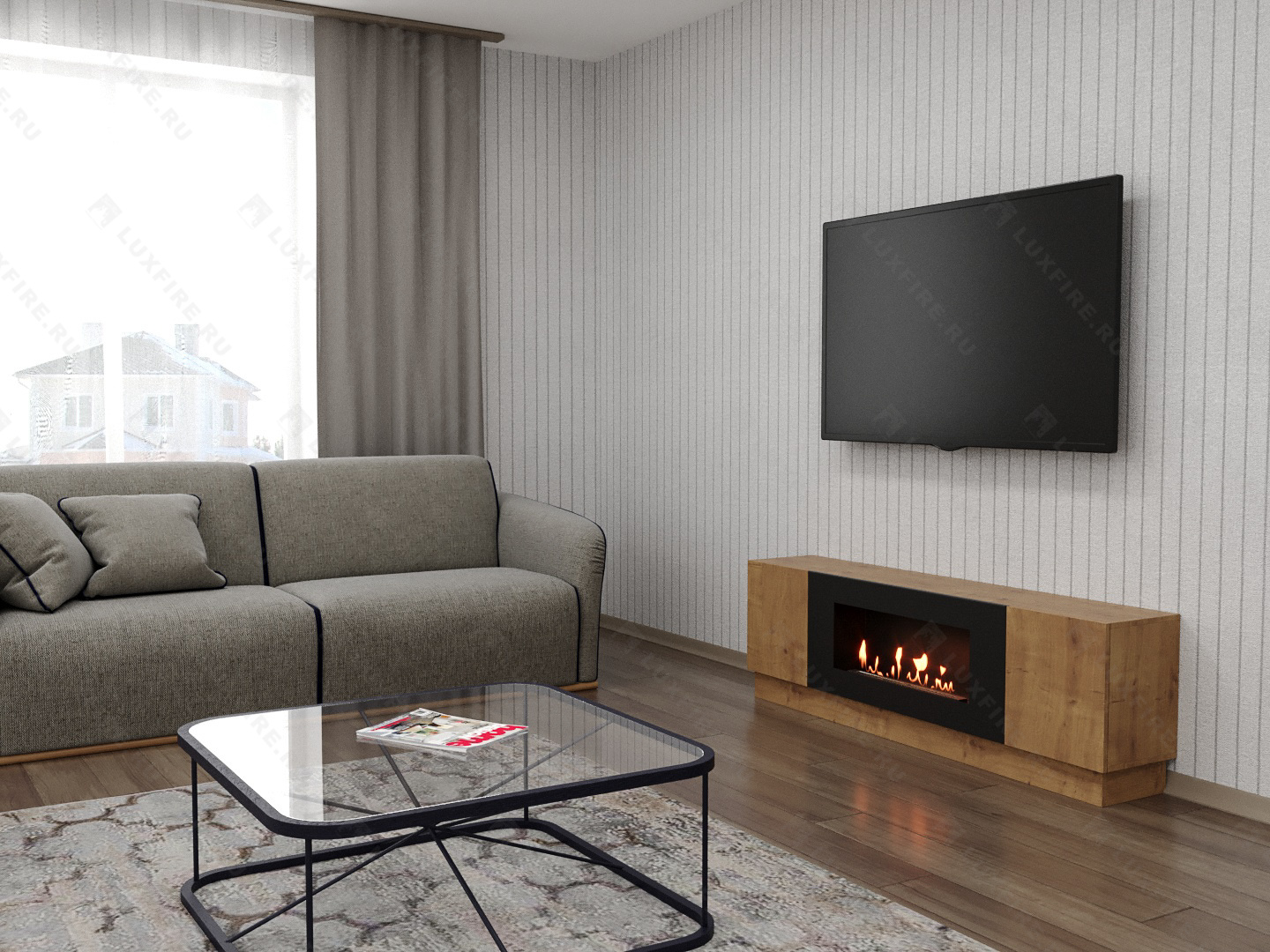 Тумба универсальная Lux Fire "Байкал" 1600, дуб вотан, с биокамином 900 по цене 73 854 руб.